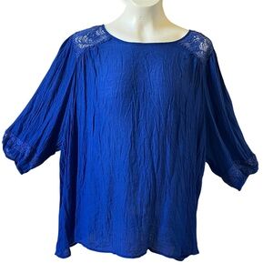 Zac & Rachel Royal Blue Lace Back Tunic Top Womens 3X NWT Sheer Shimmer Blouse